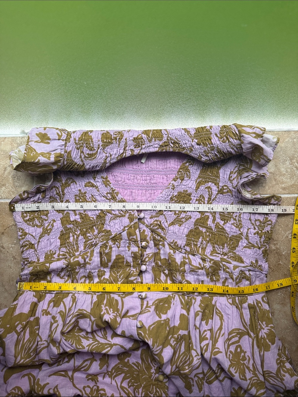 Anthropologie Peregrine Midi Dress Smocked Bodice V-Neck Button Front Pockets L - Picture 14 of 16